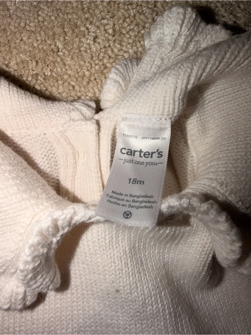 Carter’s Soft Cream Knit Ruffle Collar Dress